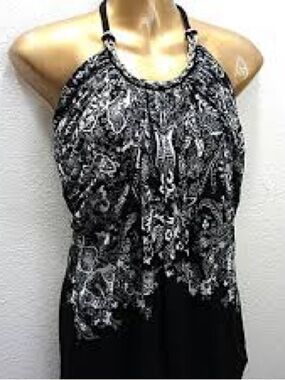 White House Black Market Black and White Halter Blouse